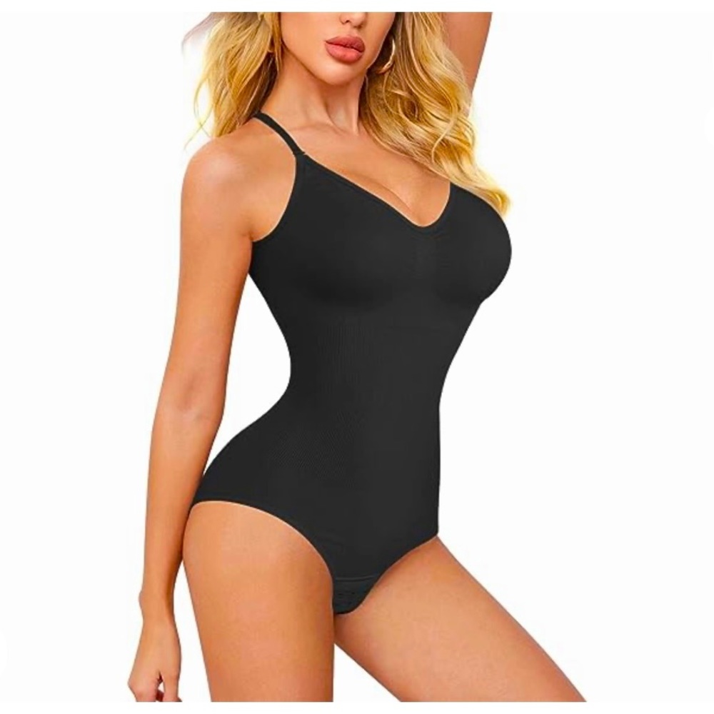 BRABIC Women’s Seamless V-Neck Bodysuit Shapewear Tummy Control Size XS/S Black